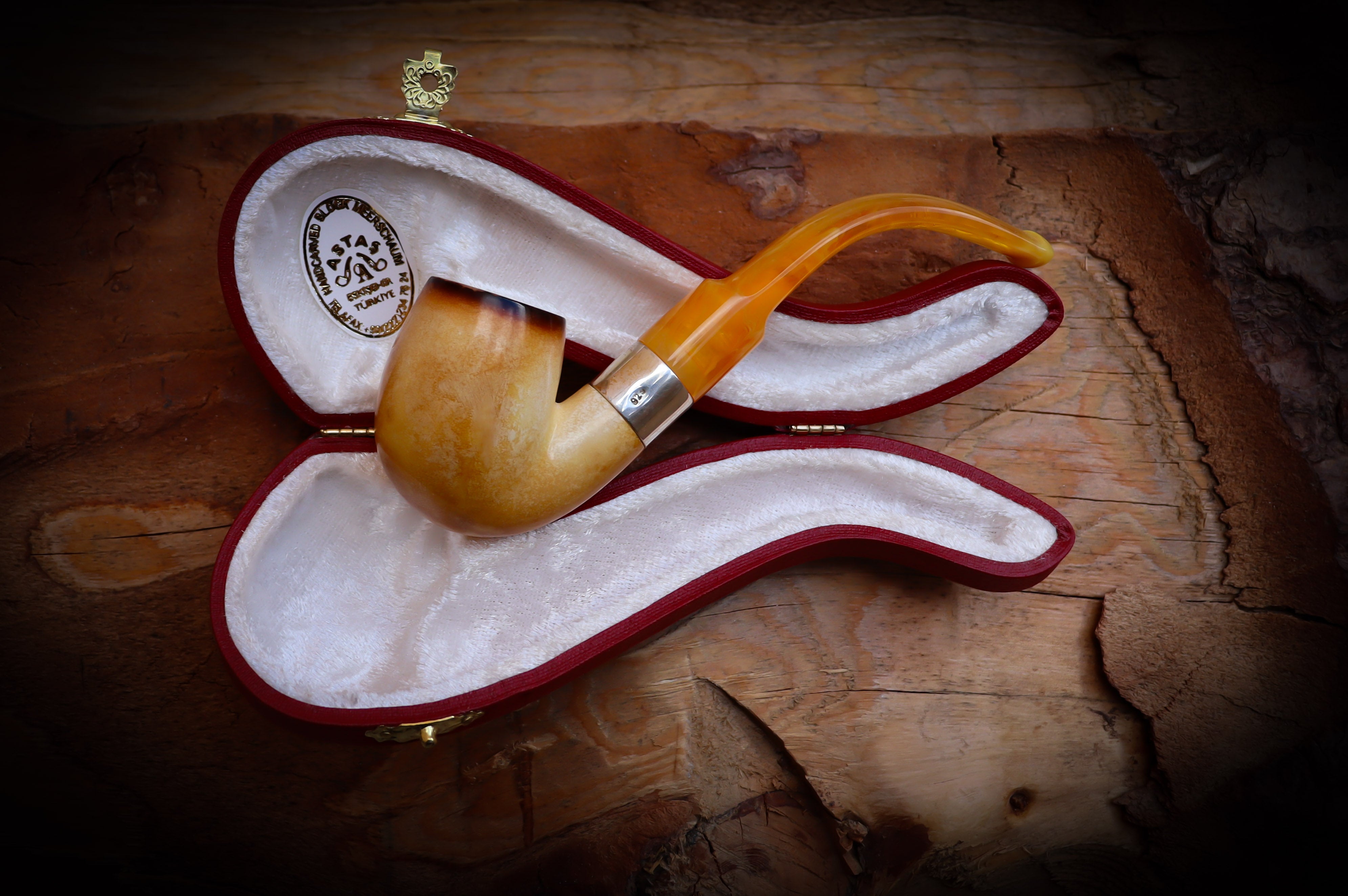 Lee Van Cleef Meerschaum, Silver Smooth Special Handmade Lee Van Cleef Meerschaum Pipe With Leather Case- Astaş Meerschaum
