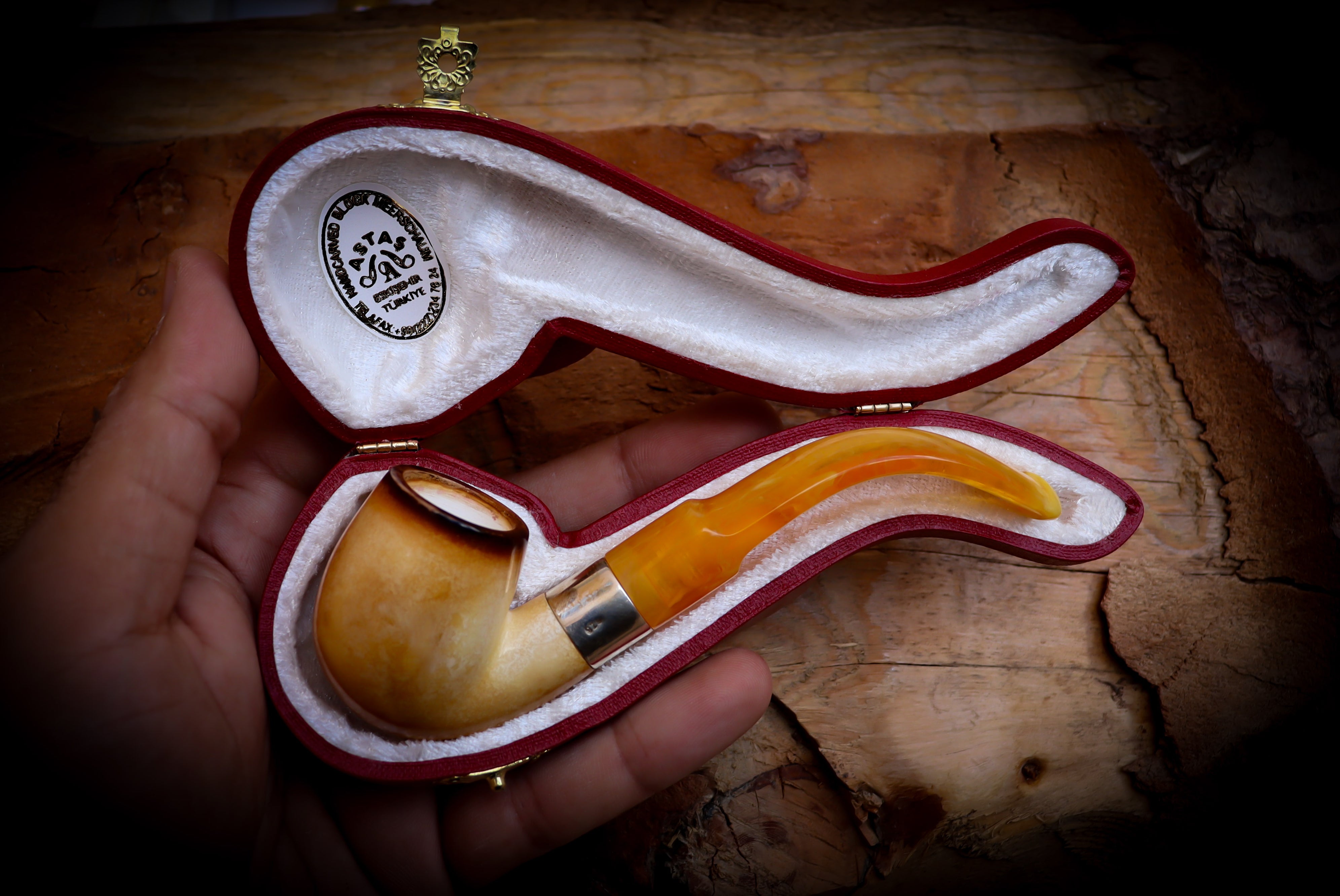 Lee Van Cleef Meerschaum, Silver Smooth Special Handmade Lee Van Cleef Meerschaum Pipe With Leather Case- Astaş Meerschaum