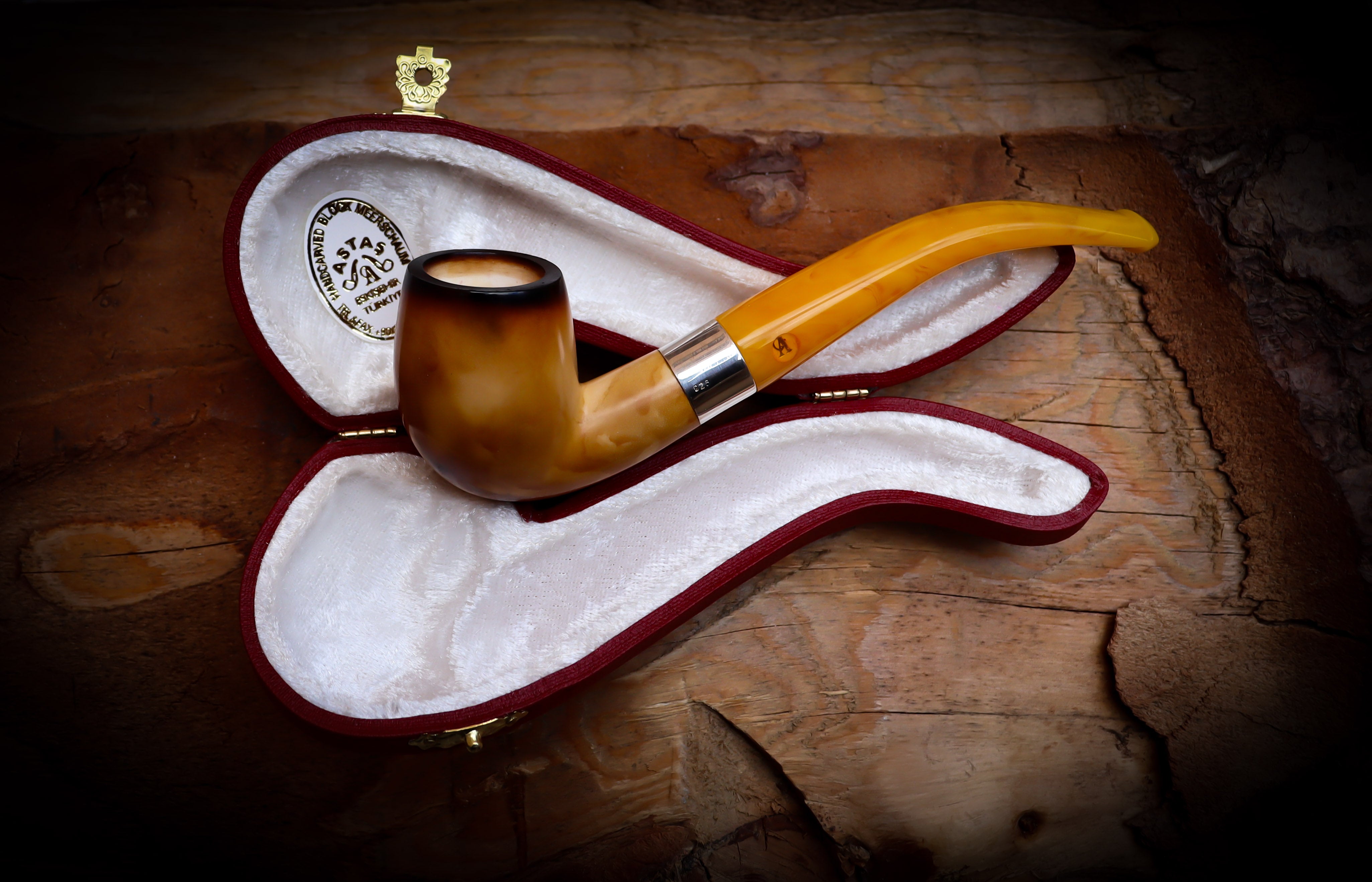 Lee Van Cleef Meerschaum, Silver Smooth Special Handmade Lee Van Cleef Meerschaum Pipe With Leather Case- Astaş Meerschaum