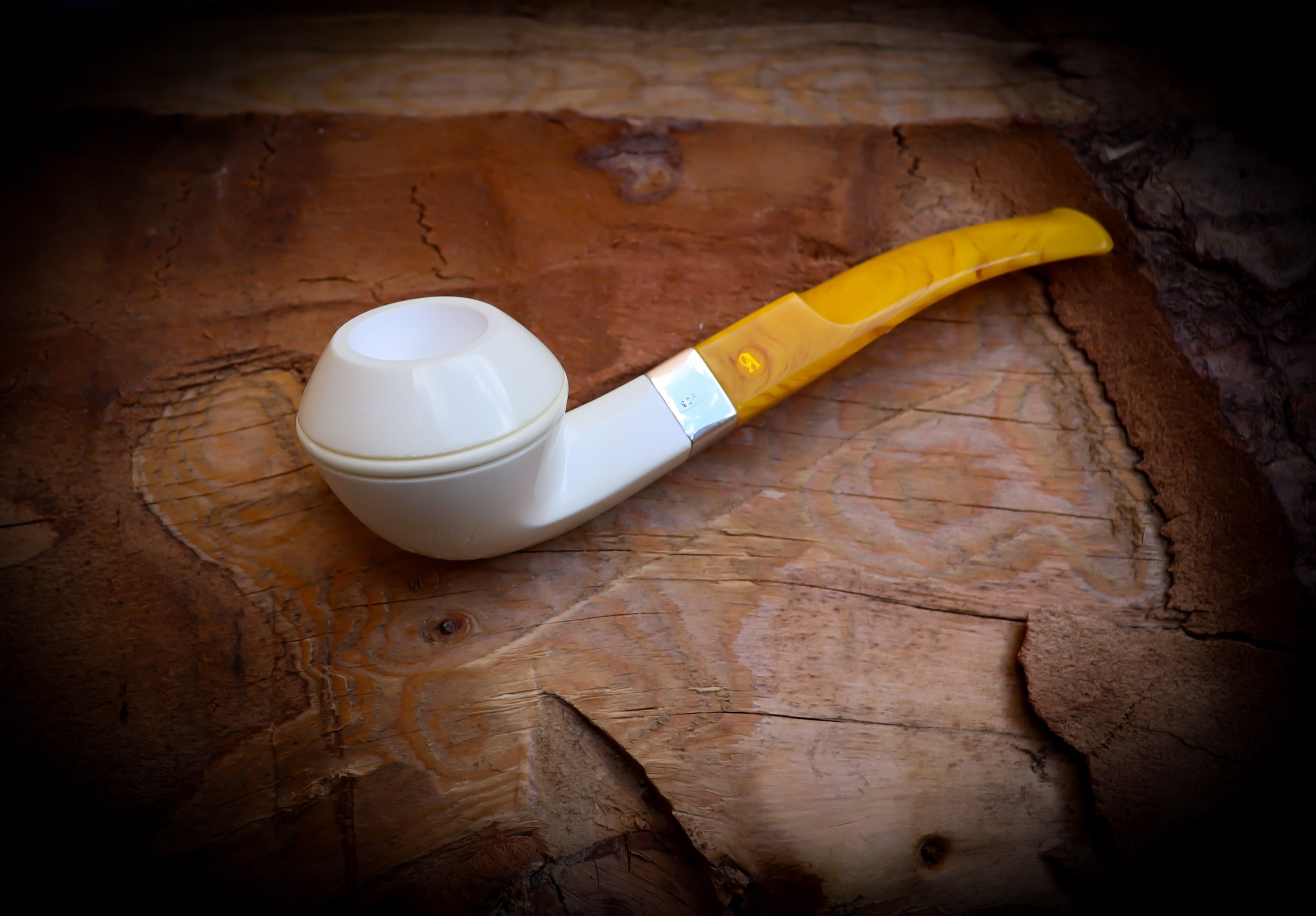 Rhodesian Meerschaum, Silver Smooth Special Handmade Bulldog Block Meerschaum Pipe With Leather Case - Astaş Meerschaum