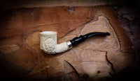 Floral Patterned Meerschaum, Special Handmade Block Meerschaum Pipe With Leather Box-Astaş Meerschaum