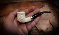 Floral Patterned Meerschaum, Special Handmade Block Meerschaum Pipe With Leather Box-Astaş Meerschaum