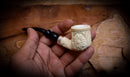 Floral Patterned Meerschaum, Special Handmade Block Meerschaum Pipe With Leather Box-Astaş Meerschaum
