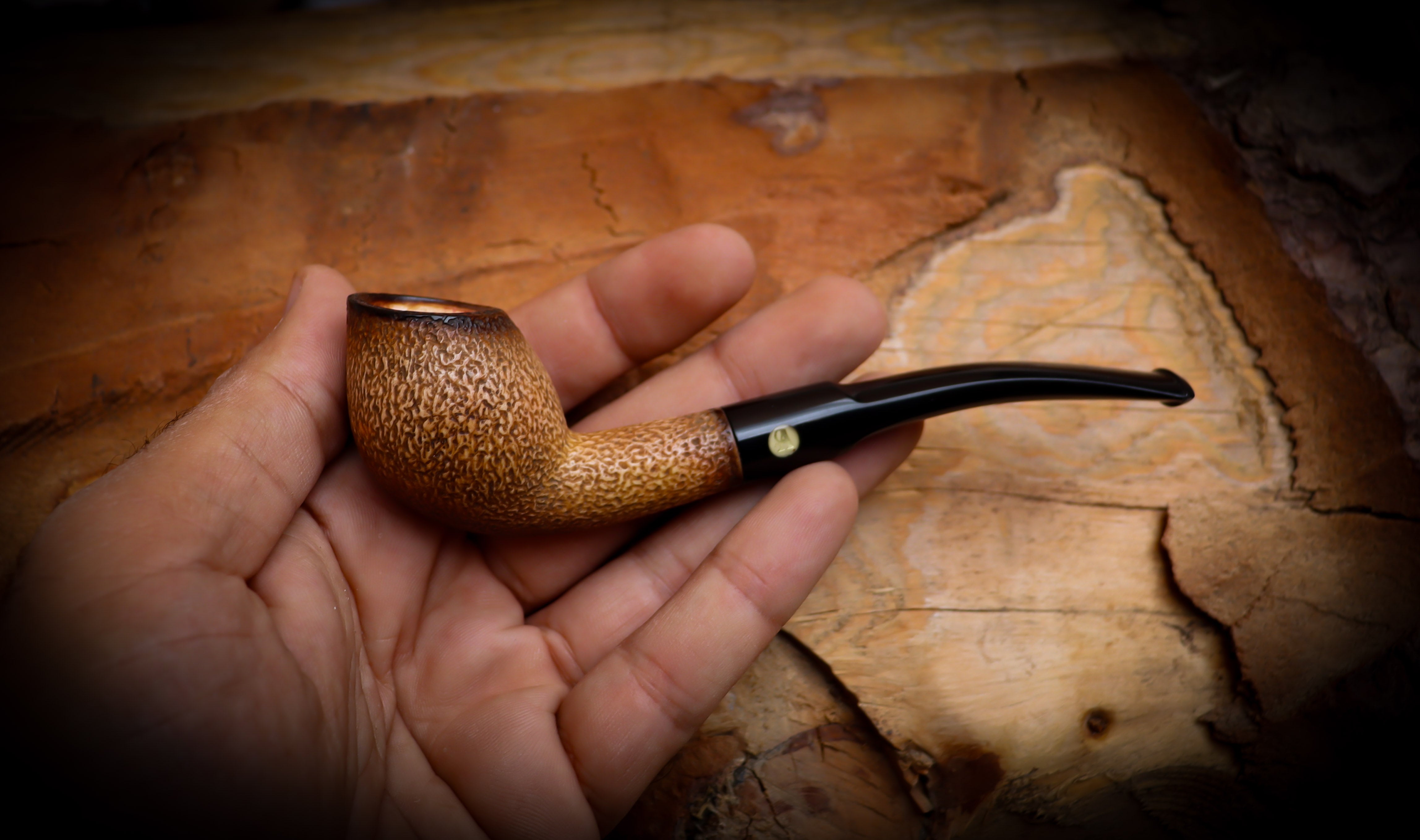 Rusticated Bent Billiard  Block Meerschaum Pipe With Leather Case - Astaş Meerschaum