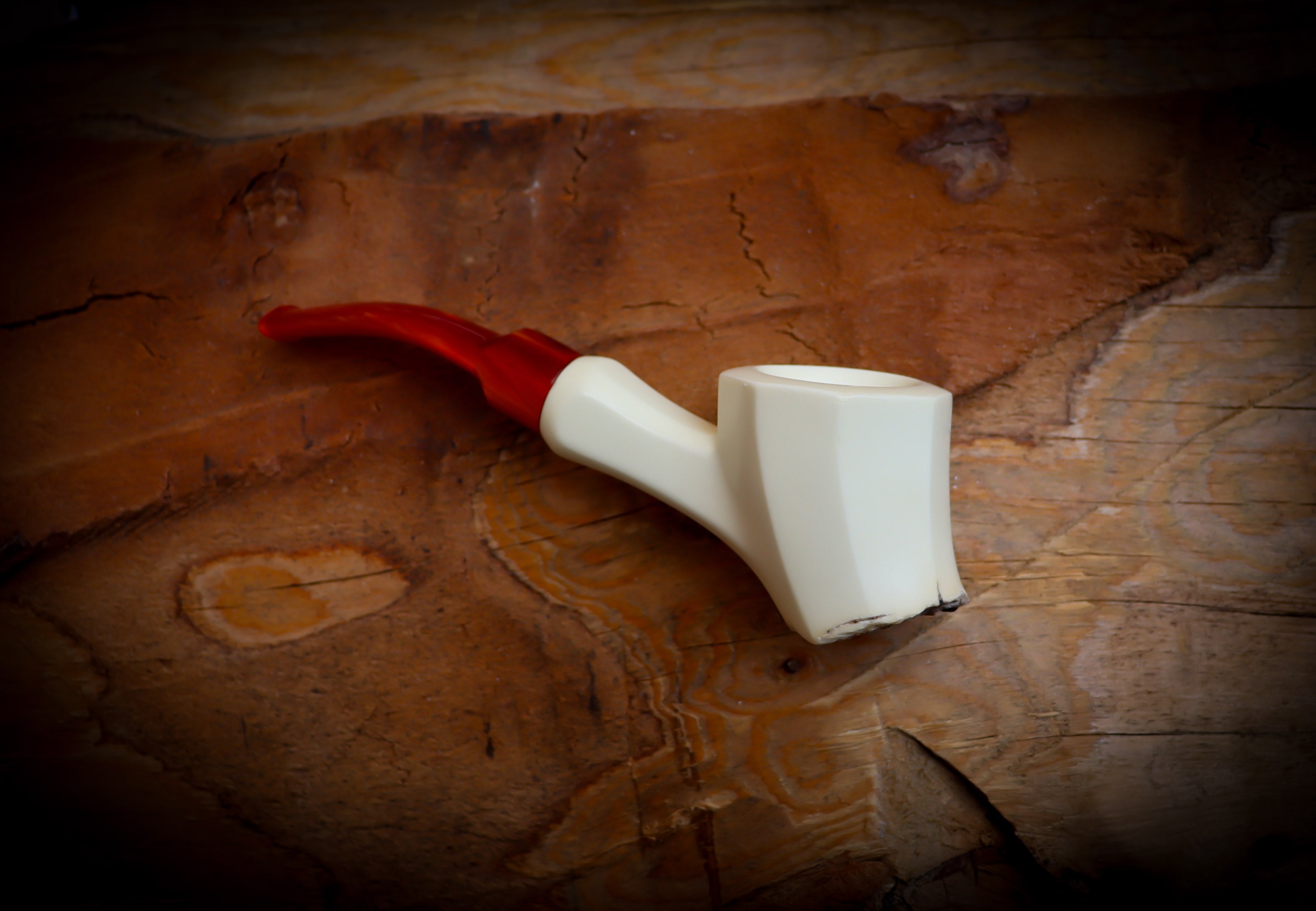 Natural Meerschaum, Smooth Handmade Panel Block Meerschaum Pipe With Leather Case- Astaş Meerschaum