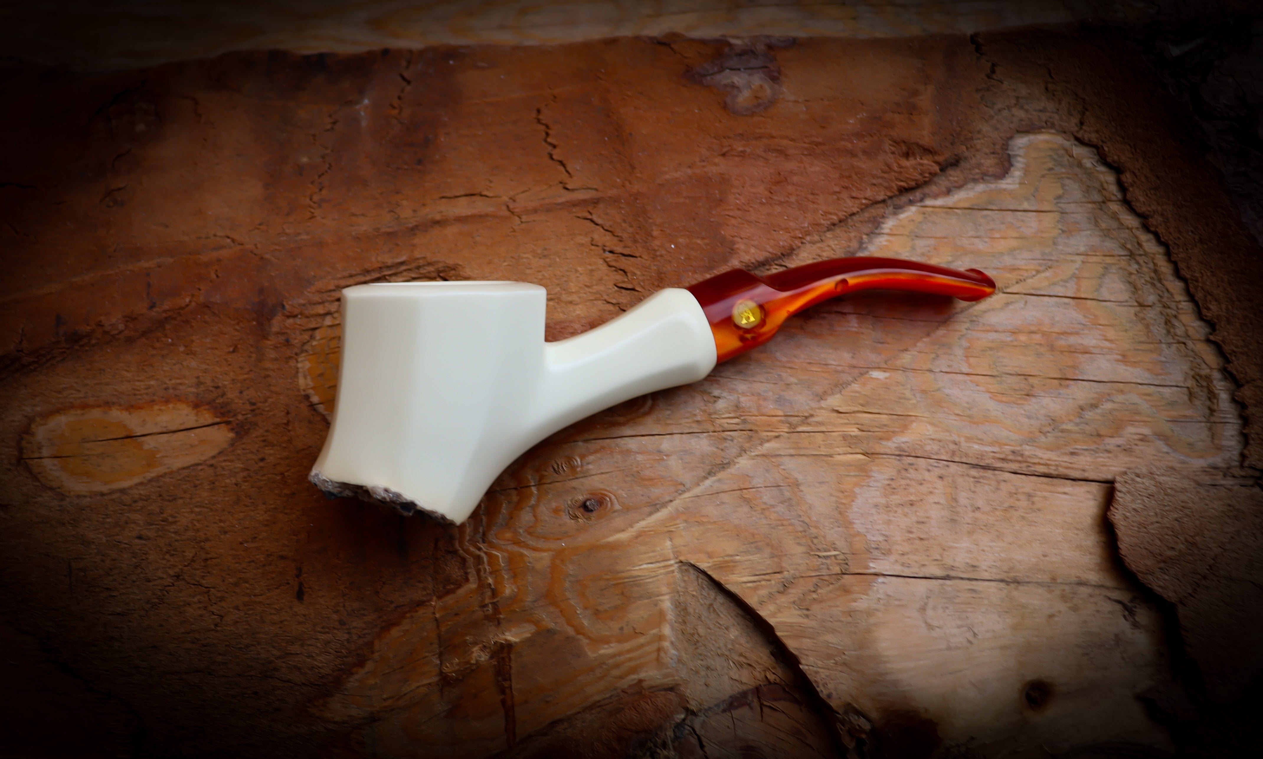 Natural Meerschaum, Smooth Handmade Panel Block Meerschaum Pipe With Leather Case- Astaş Meerschaum
