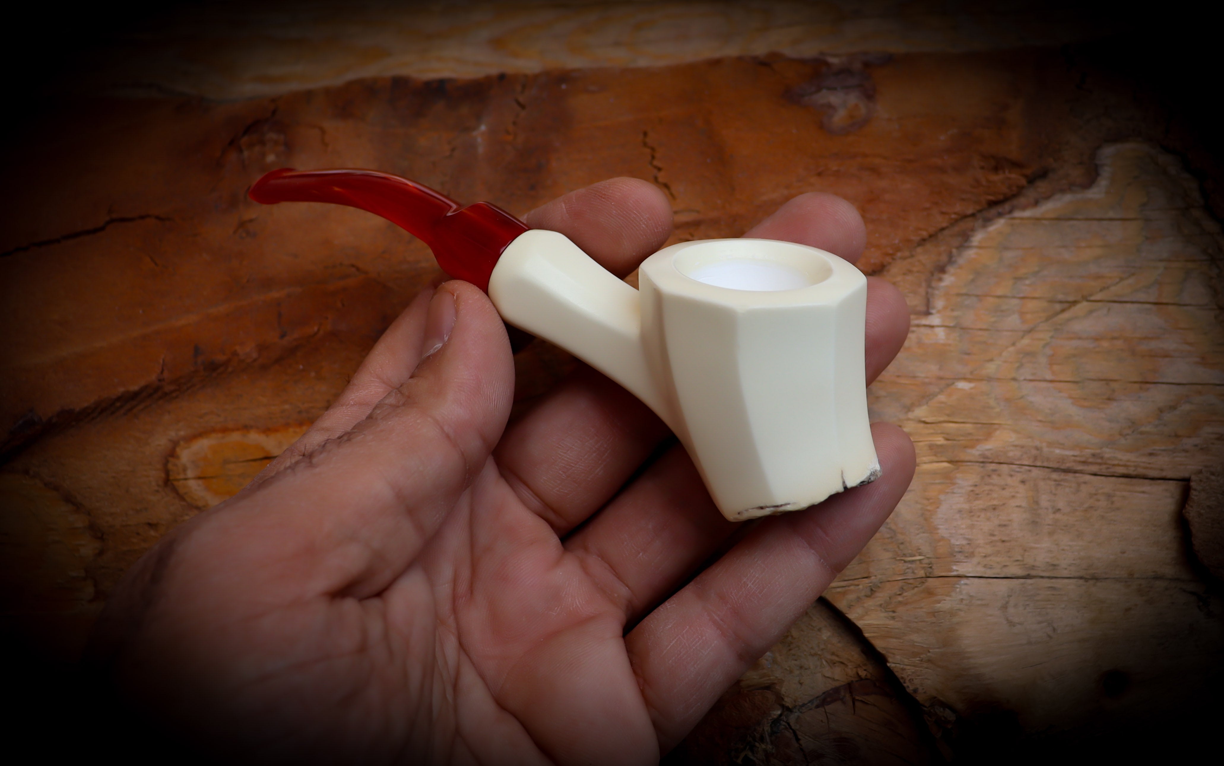 Natural Meerschaum, Smooth Handmade Panel Block Meerschaum Pipe With Leather Case- Astaş Meerschaum