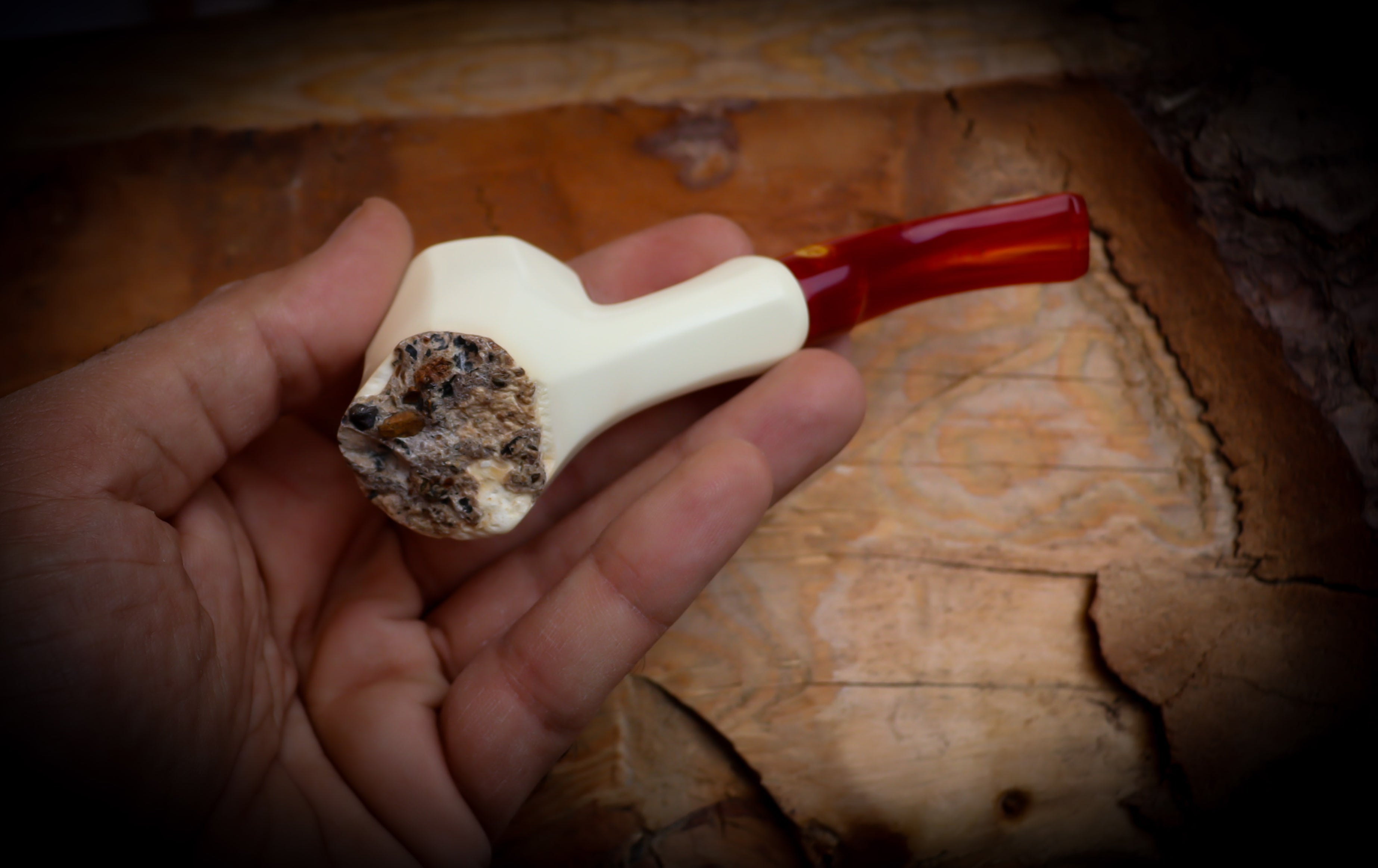 Natural Meerschaum, Smooth Handmade Panel Block Meerschaum Pipe With Leather Case- Astaş Meerschaum