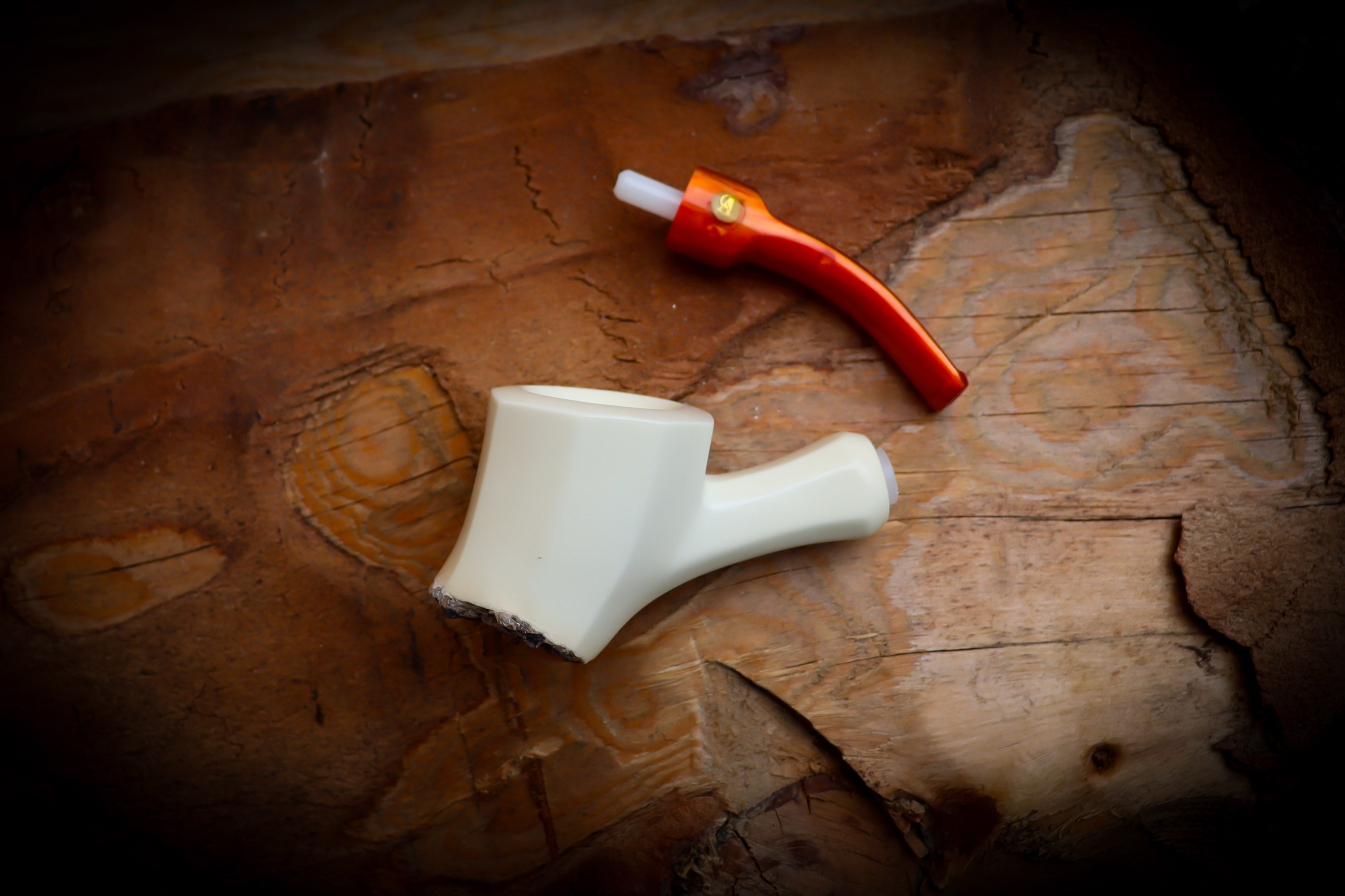 Natural Meerschaum, Smooth Handmade Panel Block Meerschaum Pipe With Leather Case- Astaş Meerschaum