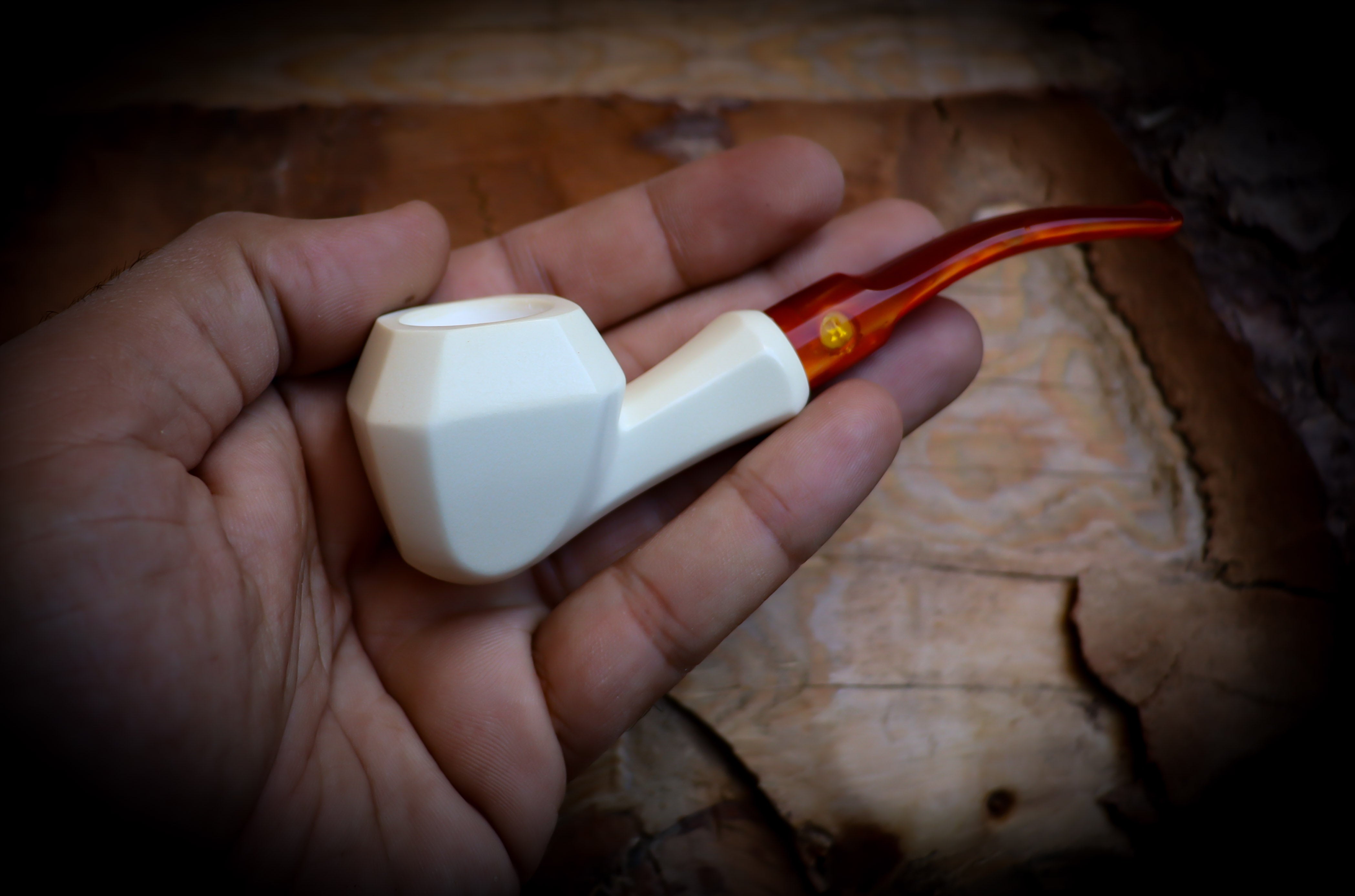 Smooth Handmade Panel Block Meerschaum Pipe With Leather Case- Astaş Meerschaum