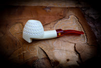 Embriodered Special Handmade Freehand Block Meerschaum Pipe With Leather Box- Astaş Meerschaum