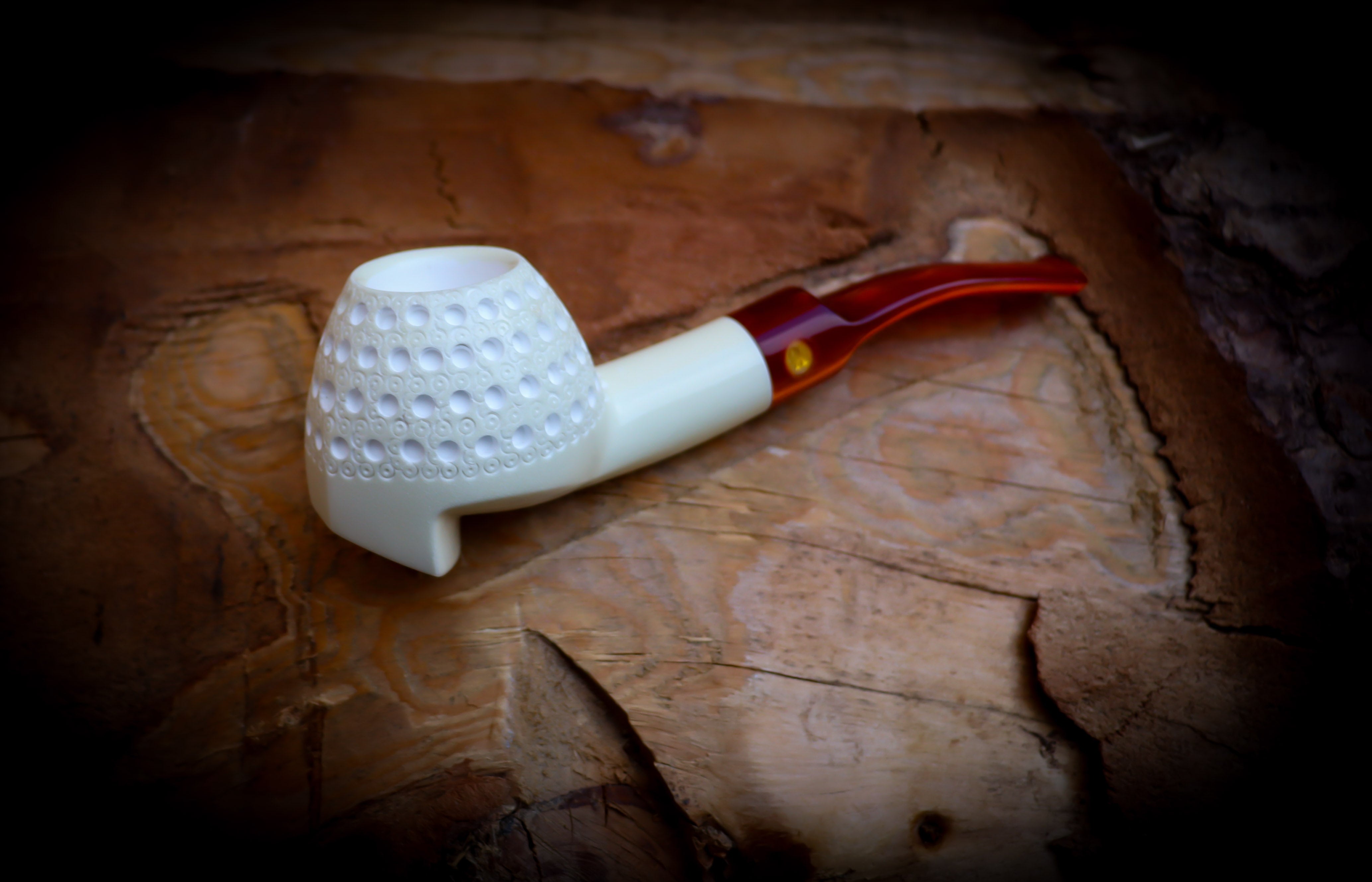 Embriodered Special Handmade Freehand Block Meerschaum Pipe With Leather Box- Astaş Meerschaum