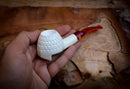 Embriodered Special Handmade Freehand Block Meerschaum Pipe With Leather Box- Astaş Meerschaum