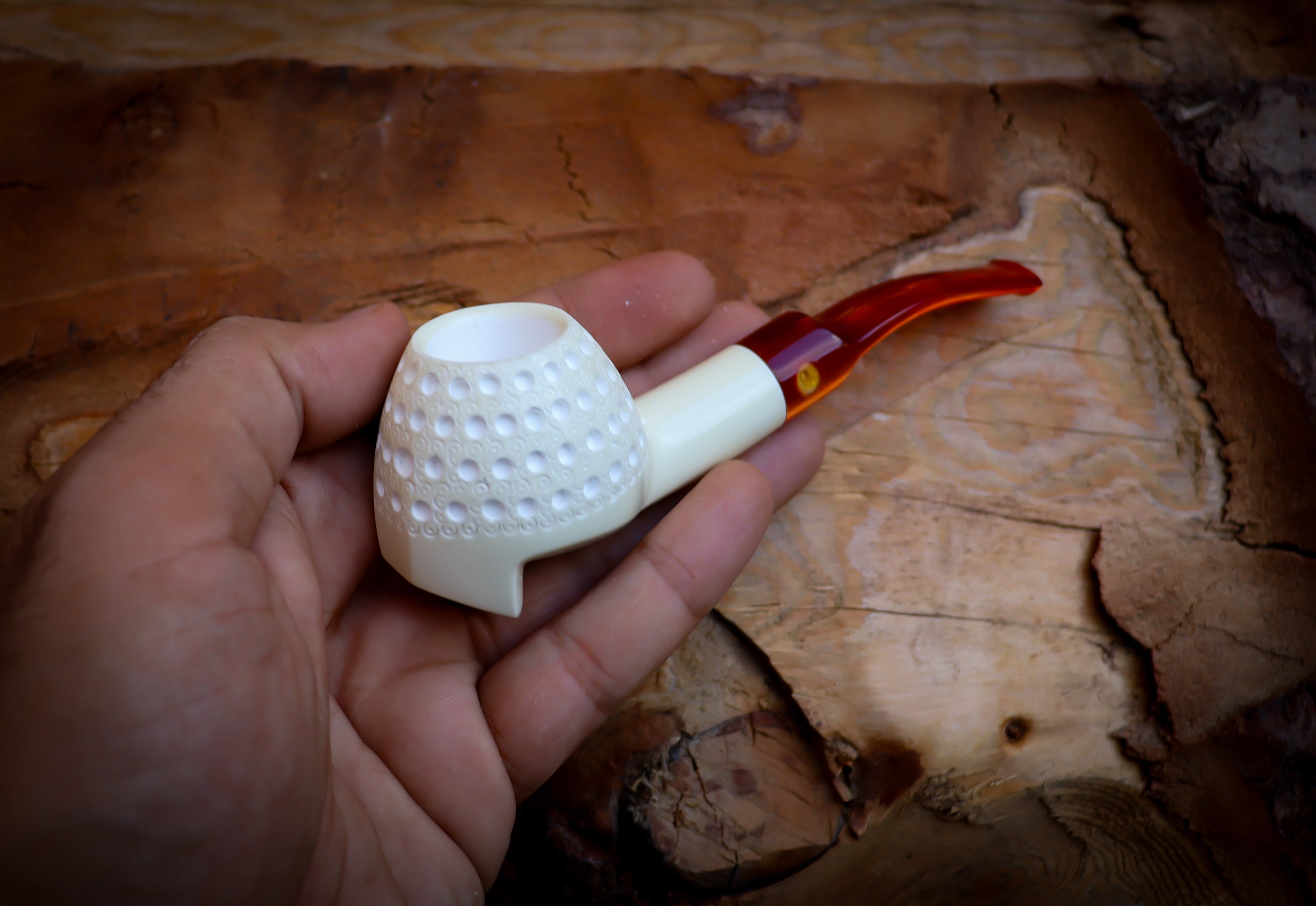 Embriodered Special Handmade Freehand Block Meerschaum Pipe With Leather Box- Astaş Meerschaum