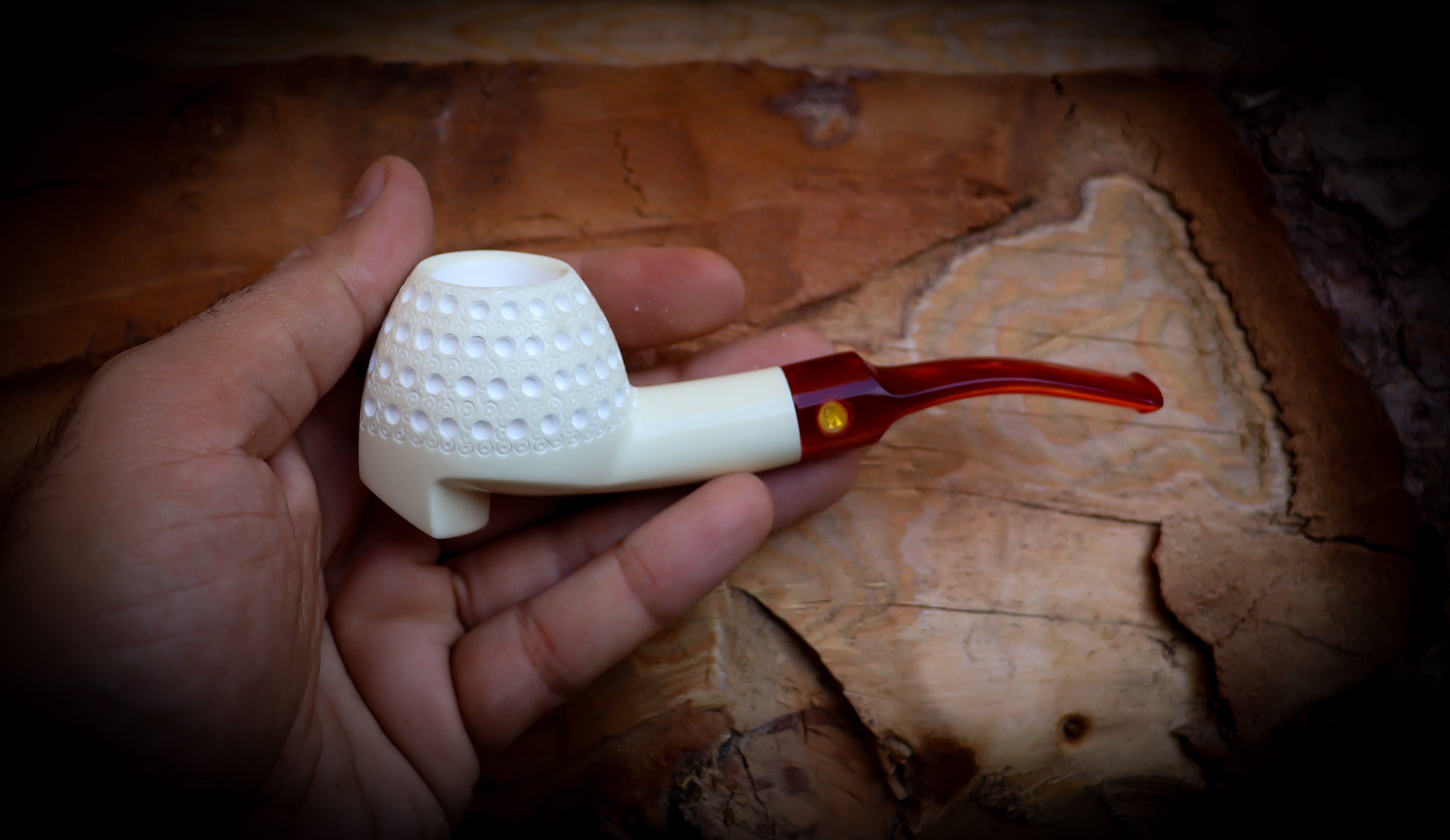 Embriodered Special Handmade Freehand Block Meerschaum Pipe With Leather Box- Astaş Meerschaum