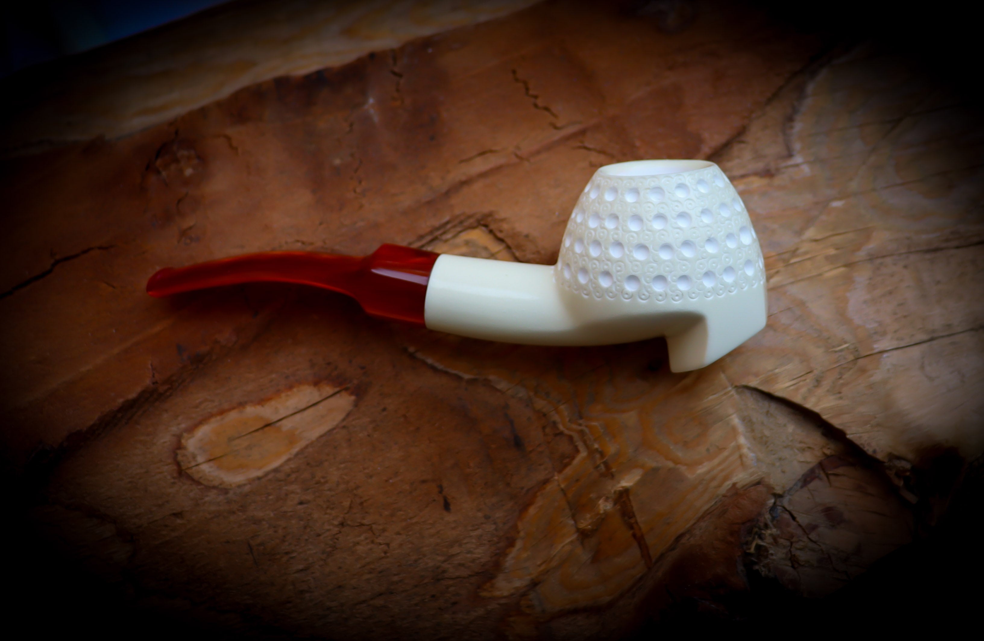 Embriodered Special Handmade Freehand Block Meerschaum Pipe With Leather Box- Astaş Meerschaum