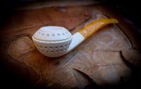 Latticed Handmade Squat Bulldog Block Meerschaum Pipe With Leather Case- Astaş Meerschaum