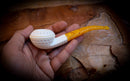 Latticed Handmade Squat Bulldog Block Meerschaum Pipe With Leather Case- Astaş Meerschaum