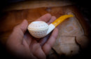 Latticed Handmade Squat Bulldog Block Meerschaum Pipe With Leather Case- Astaş Meerschaum