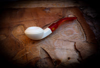 Rhodesian Meerschaum, Smooth Handmade Squat Bulldog Block Meerschaum Pipe With Leather Box- Astaş Meerschaum