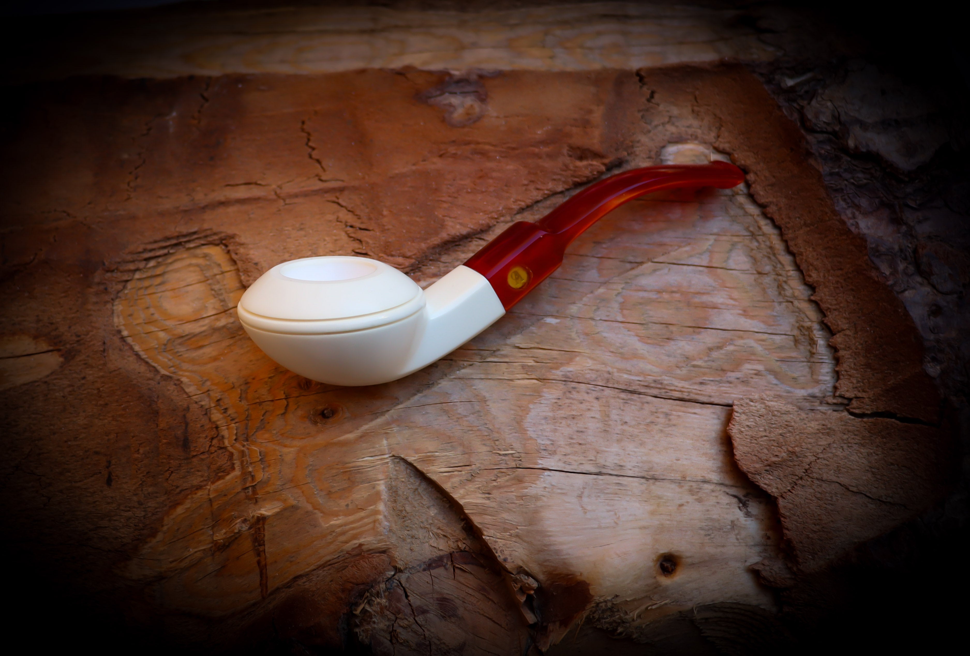 Rhodesian Meerschaum, Smooth Handmade Squat Bulldog Block Meerschaum Pipe With Leather Box- Astaş Meerschaum