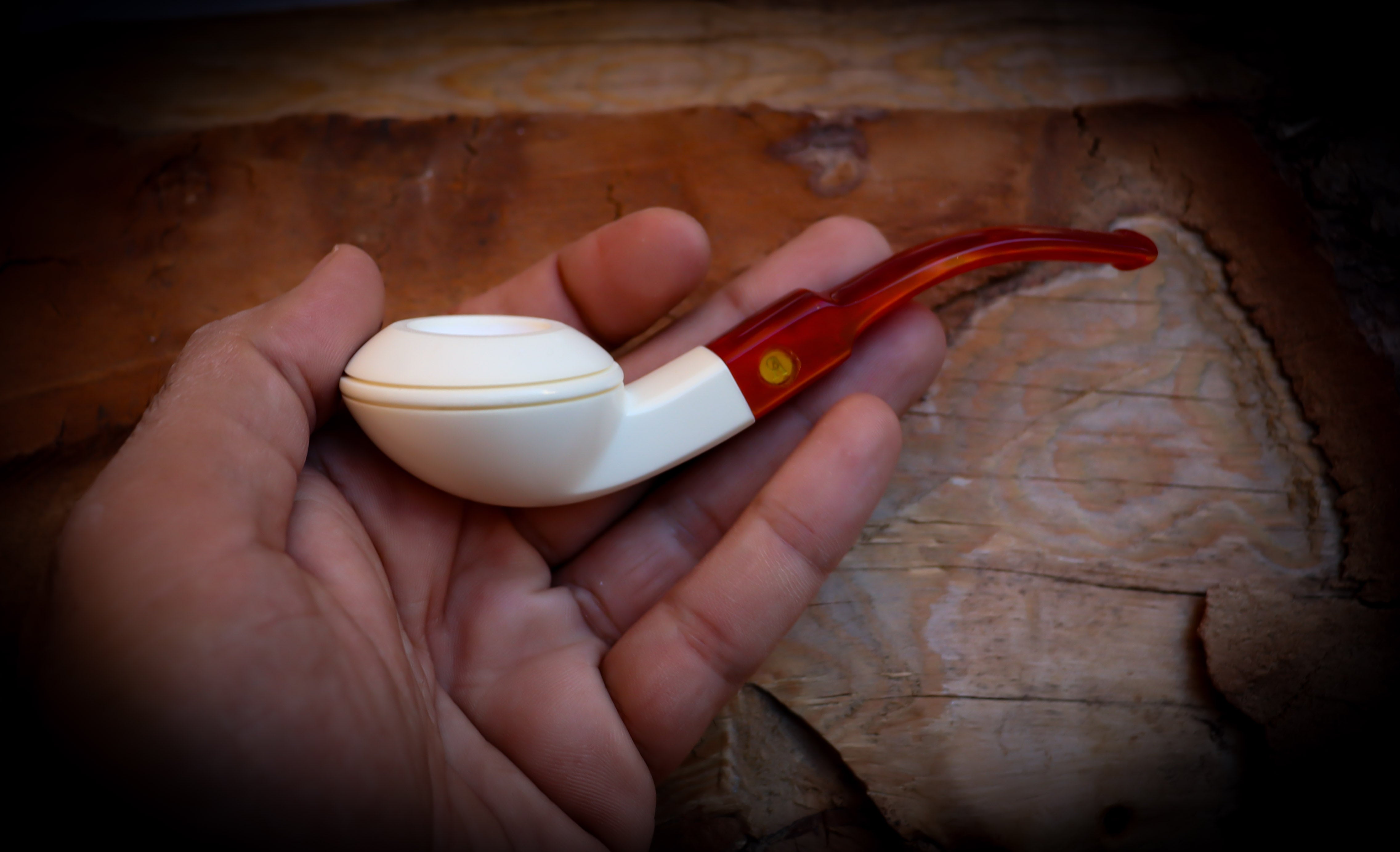Rhodesian Meerschaum, Smooth Handmade Squat Bulldog Block Meerschaum Pipe With Leather Box- Astaş Meerschaum