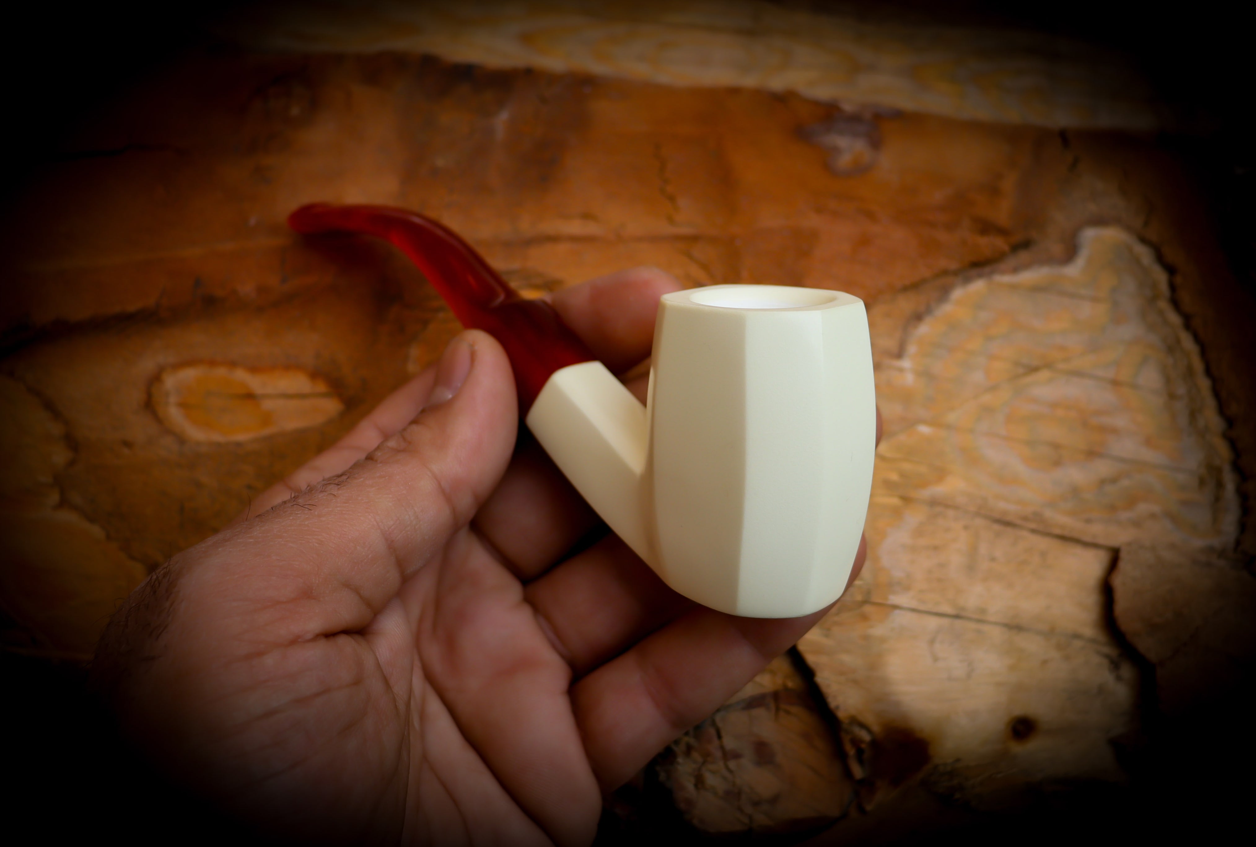 Handmade Panel Block Meerschaum Pipe With Leather Case- Astaş Meerschaum