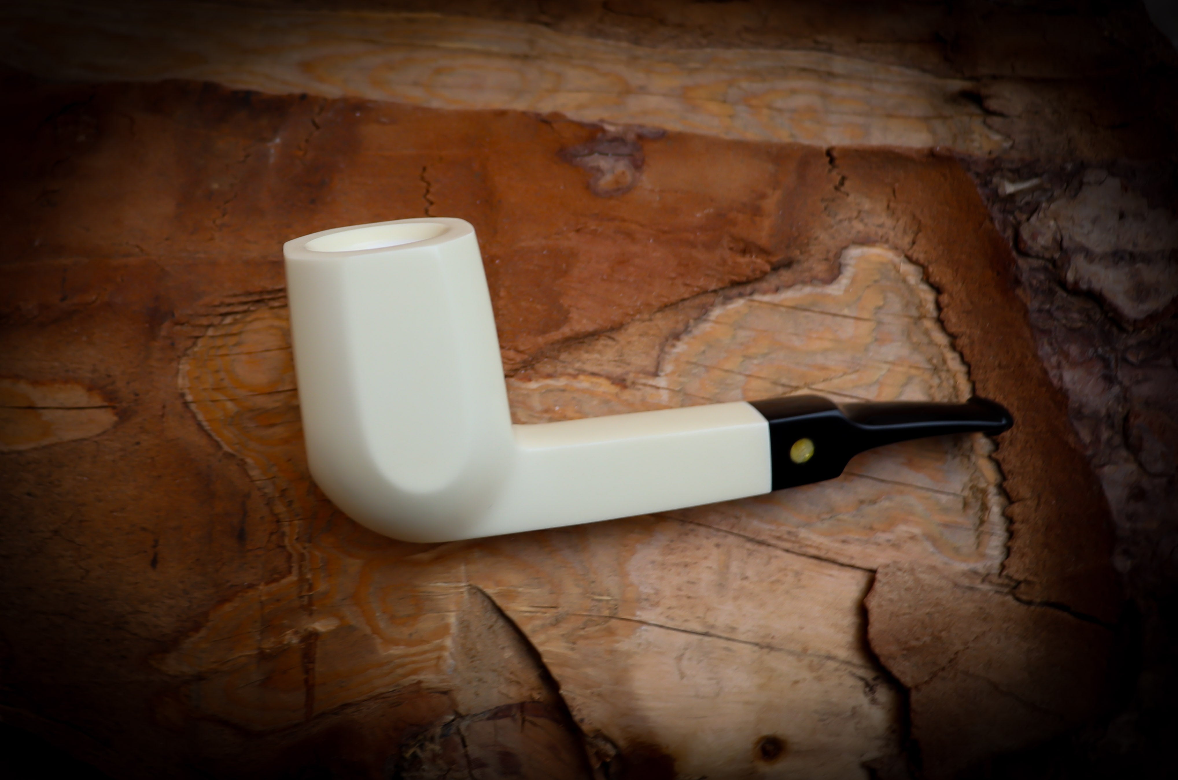 Smooth Handmade Large Size Panel Block Meerschaum Pipe With Leather Case- Astaş Meerschaum(P-Lip Stem)