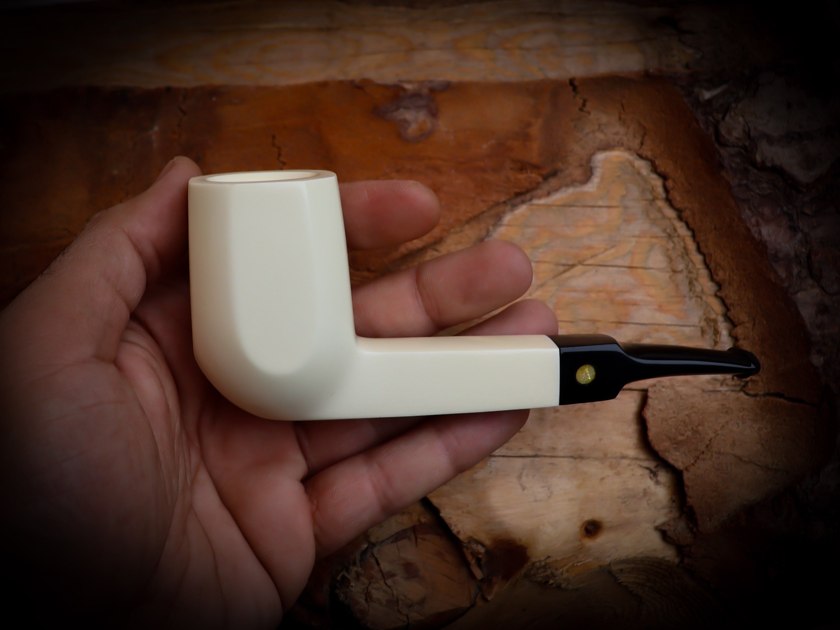 Smooth Handmade Large Size Panel Block Meerschaum Pipe With Leather Case- Astaş Meerschaum(P-Lip Stem)