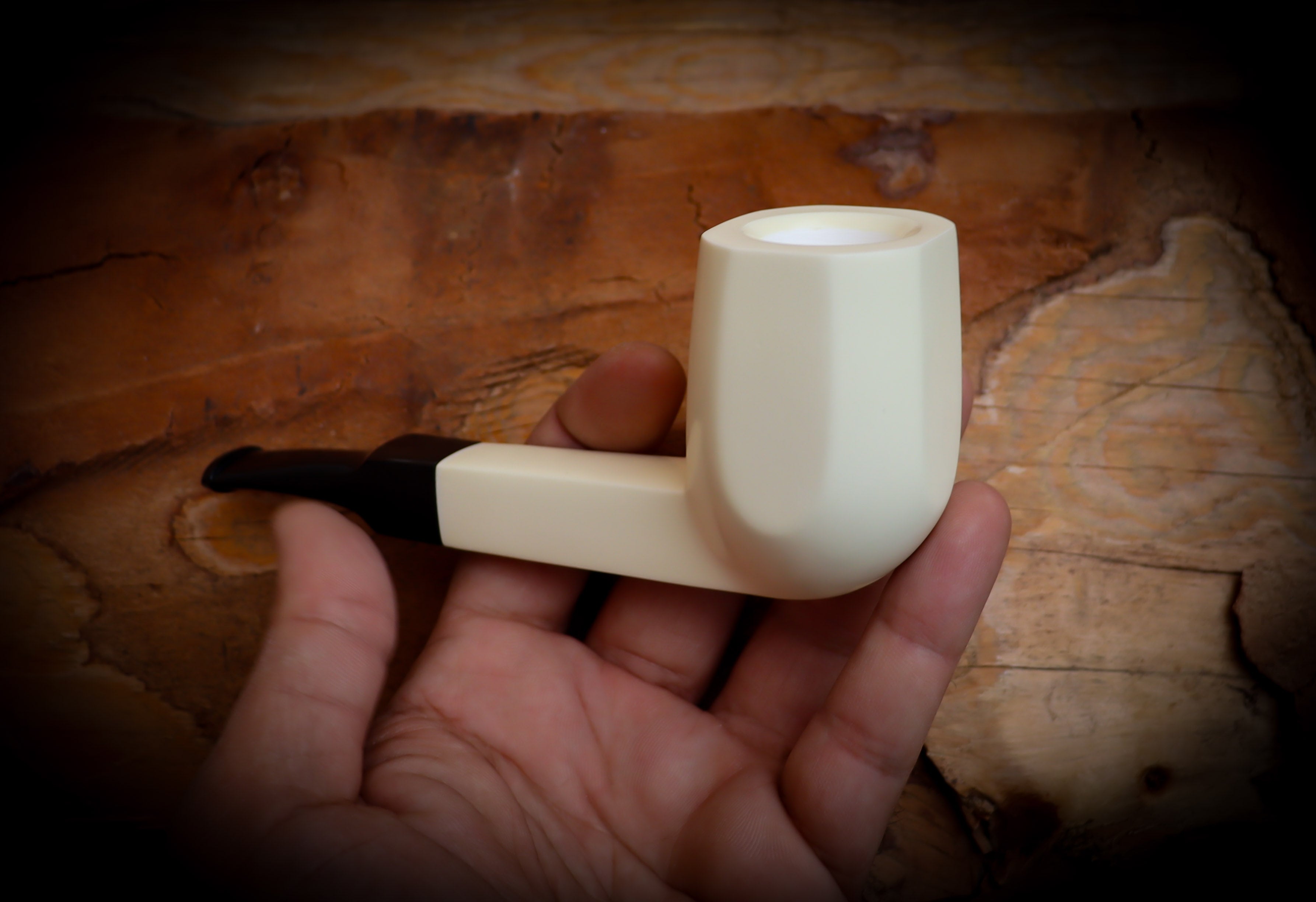 Smooth Handmade Large Size Panel Block Meerschaum Pipe With Leather Case- Astaş Meerschaum(P-Lip Stem)