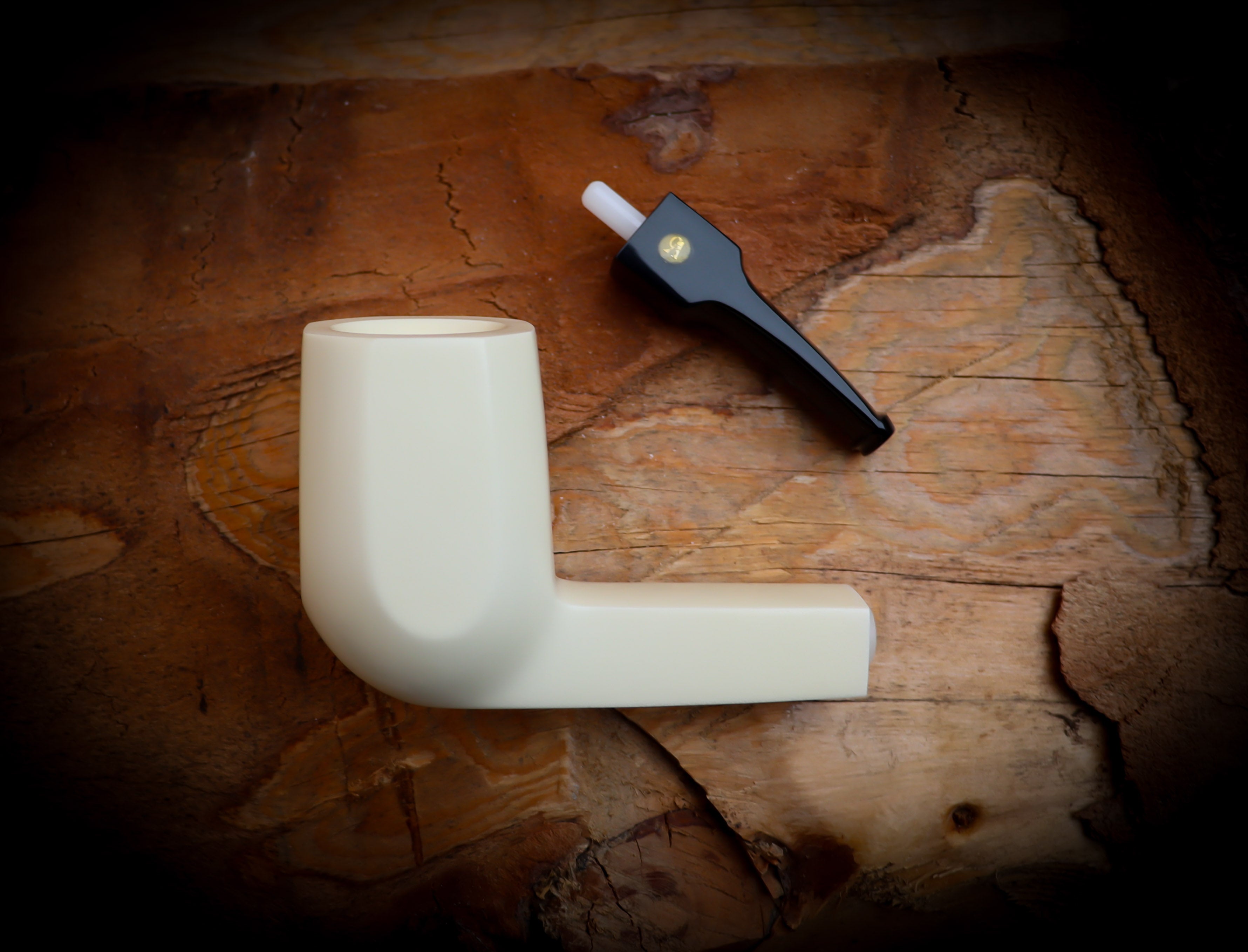 Smooth Handmade Large Size Panel Block Meerschaum Pipe With Leather Case- Astaş Meerschaum(P-Lip Stem)