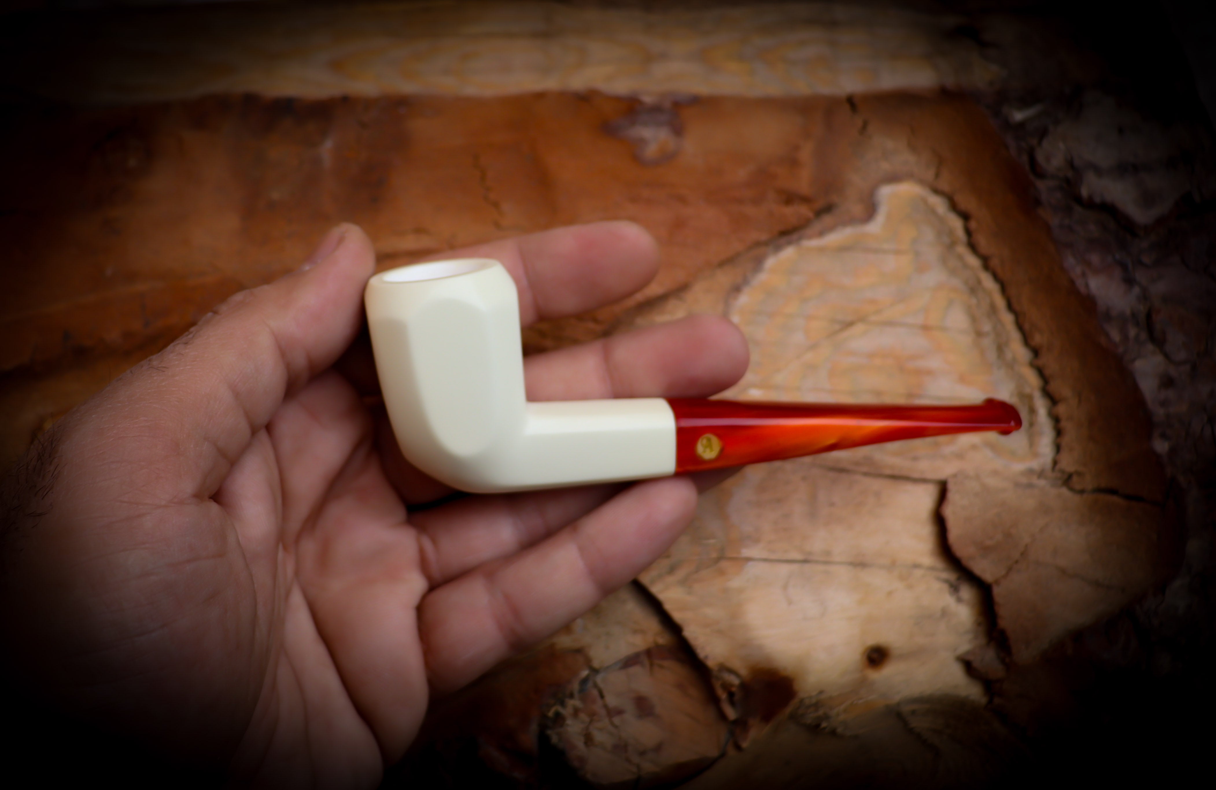 Smooth Handmade  Panel Block Meerschaum Pipe With Leather Case- Astaş Meerschaum(P-Lip Stem)