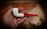 Smooth Handmade  Panel Block Meerschaum Pipe With Leather Case- Astaş Meerschaum(P-Lip Stem)