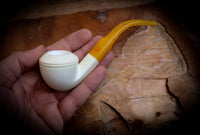 Rhodesian Meerschaum, Smooth Special Handmade Squat Bulldog Meerschaum Pipe With Leather Case- Astaş Meerschaum