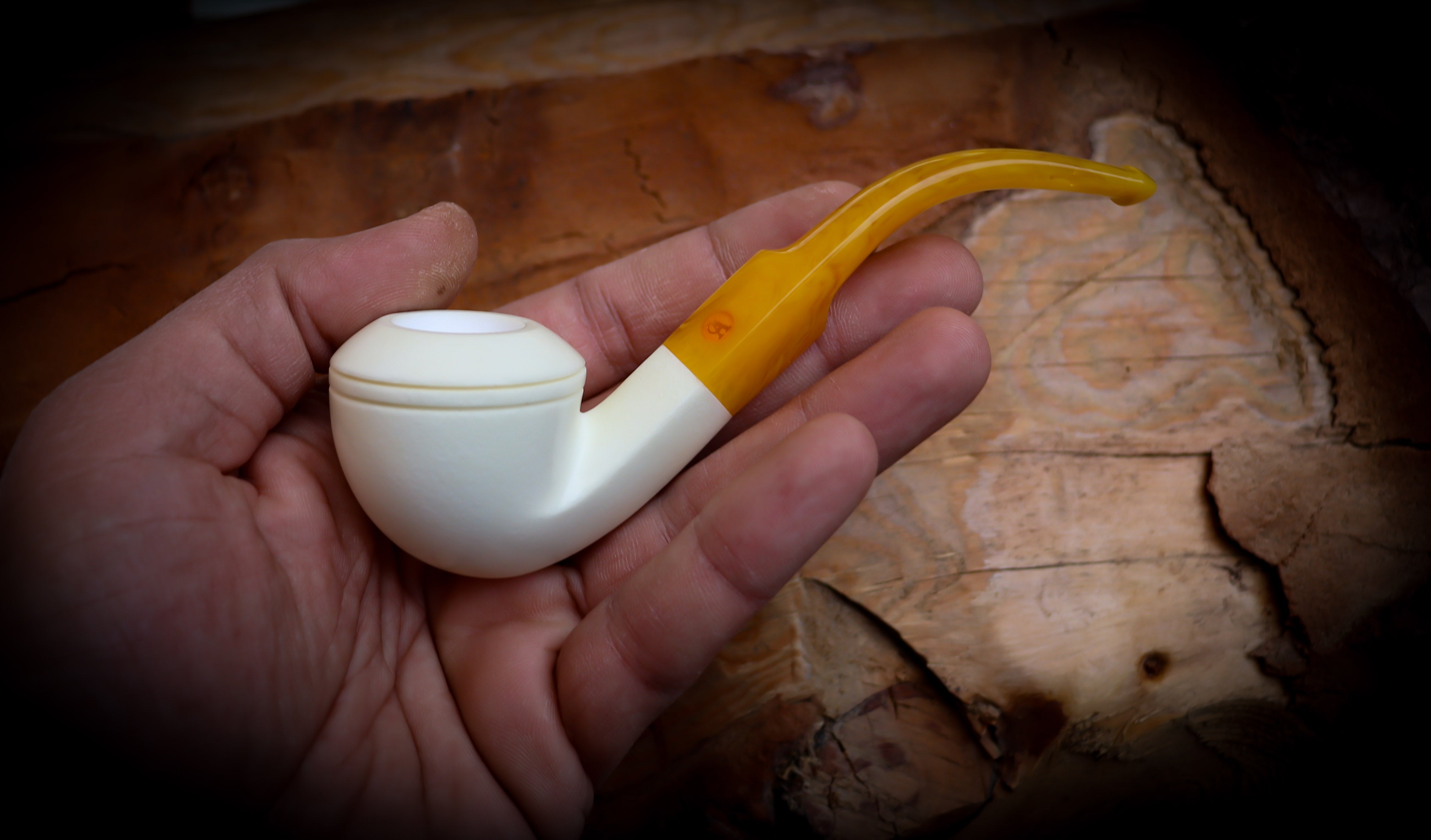 Rhodesian Meerschaum, Smooth Special Handmade Squat Bulldog Meerschaum Pipe With Leather Case- Astaş Meerschaum