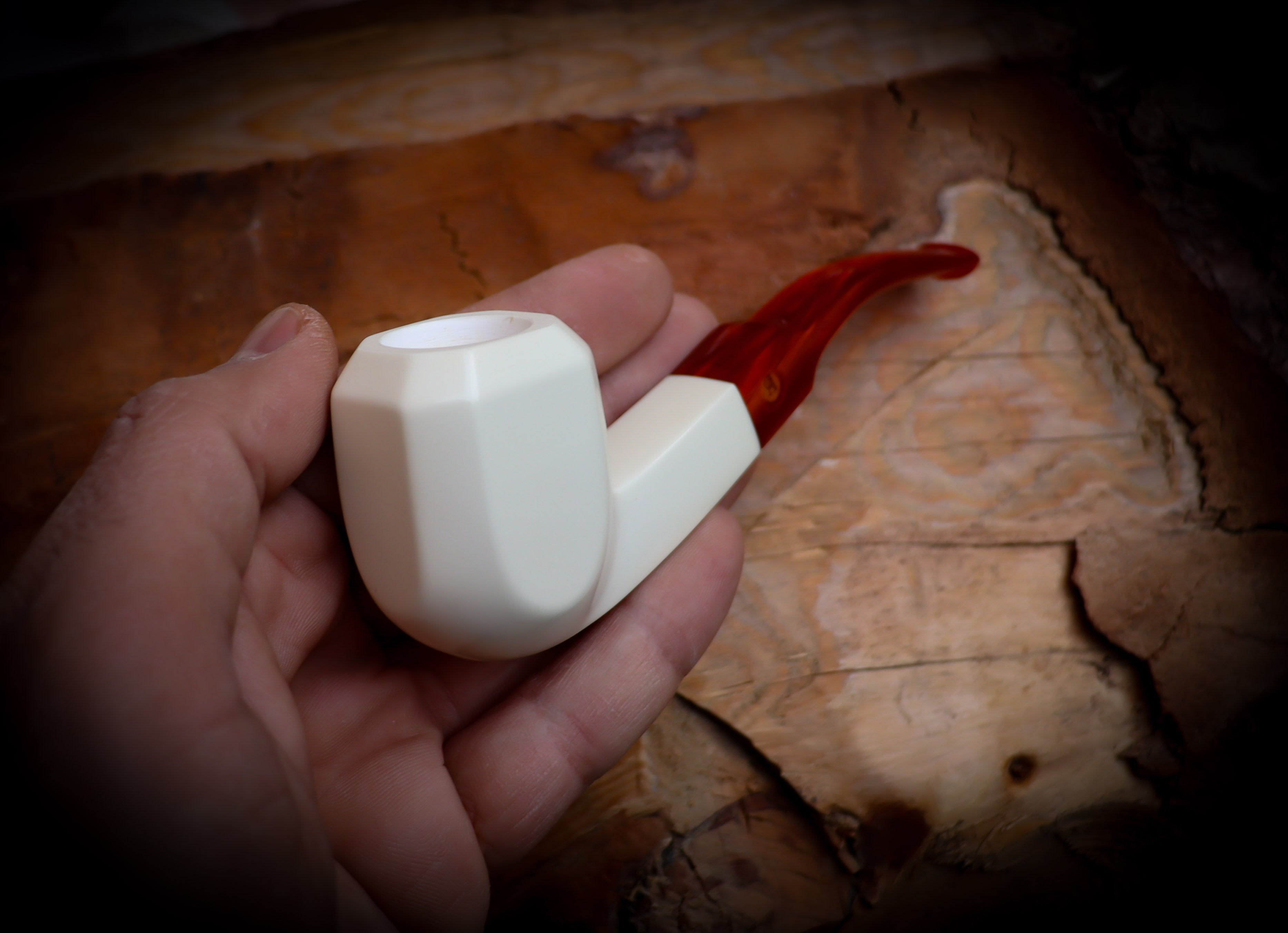 Smooth Special Handmade Panel Block Meerschaum Pipe With Leather Case- Astaş Meerschaum