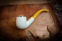 Silver Smooth Special Handmade Bent Block Meerschaum Pipe With Leather Case- Astaş Meerschaum
