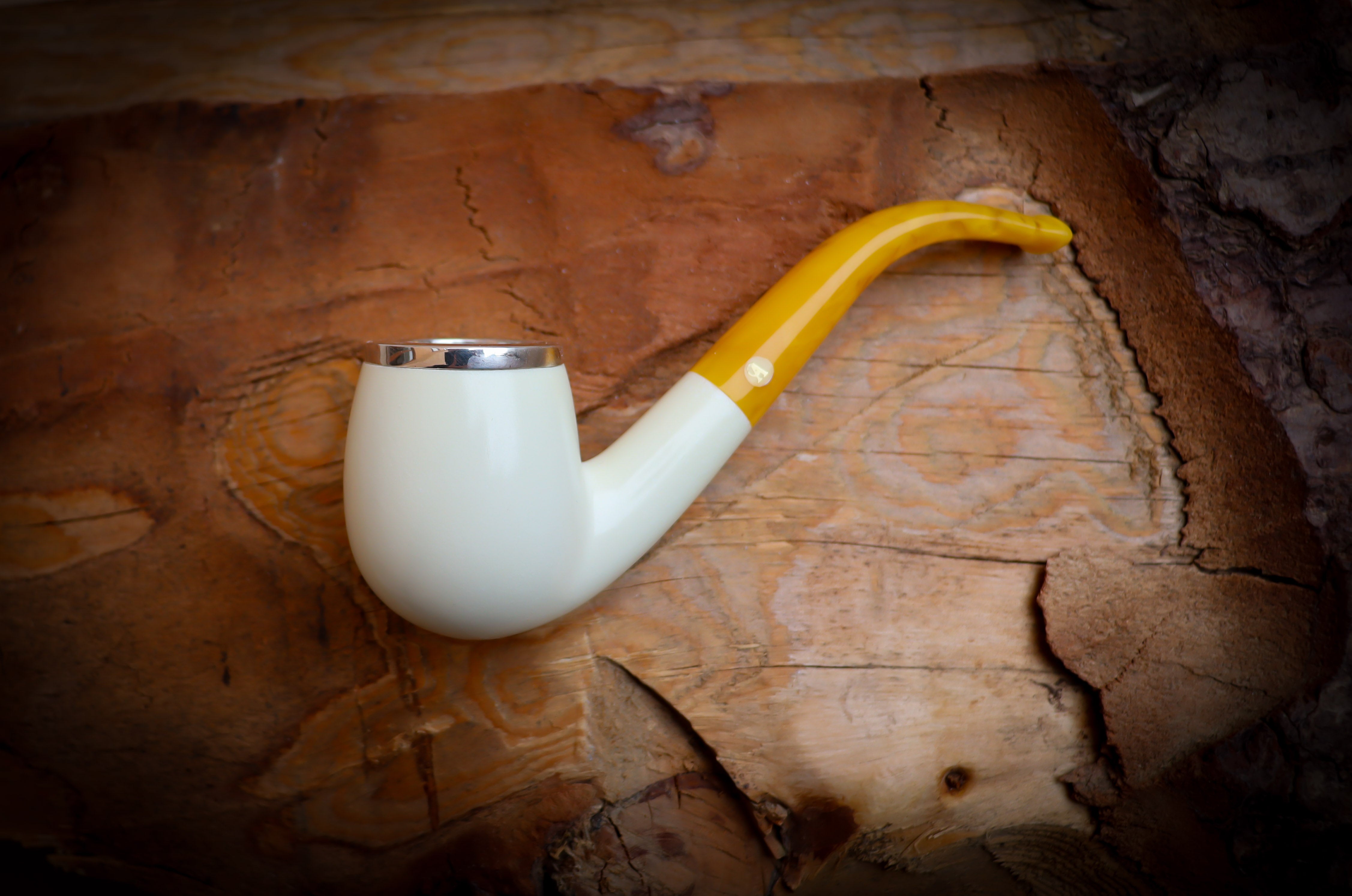 Silver Smooth Special Handmade Bent Block Meerschaum Pipe With Leather Case- Astaş Meerschaum