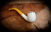 Silver Smooth Special Handmade Bent Block Meerschaum Pipe With Leather Case- Astaş Meerschaum