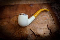 Silver Smooth Special Handmade Bent Block Meerschaum Pipe With Leather Case- Astaş Meerschaum