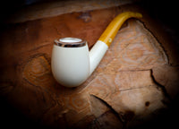 Silver Smooth Special Handmade Bent Block Meerschaum Pipe With Leather Case- Astaş Meerschaum