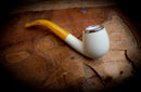 Silver Smooth Special Handmade Bent Block Meerschaum Pipe With Leather Case- Astaş Meerschaum