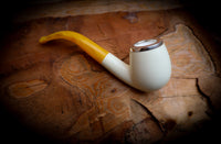 Silver Smooth Special Handmade Bent Block Meerschaum Pipe With Leather Case- Astaş Meerschaum