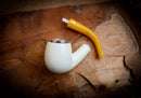 Silver Smooth Special Handmade Bent Block Meerschaum Pipe With Leather Case- Astaş Meerschaum