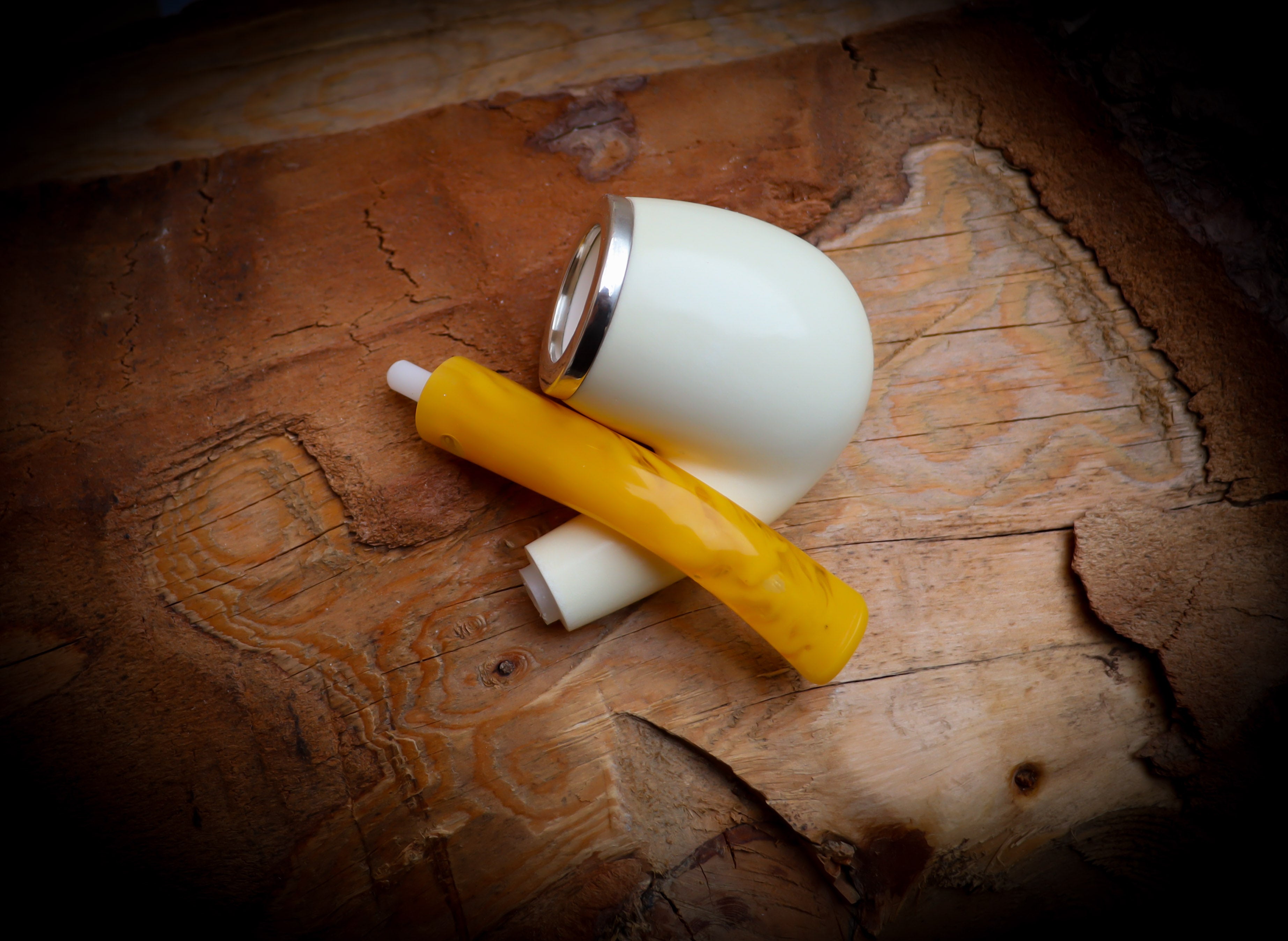 Silver Smooth Special Handmade Bent Block Meerschaum Pipe With Leather Case- Astaş Meerschaum