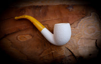 9MM Meerschaum, Rustic Patterned Special Handmade Half Bent Block Meerschaum Pipe With Leather Box- Astaş Meerschaum