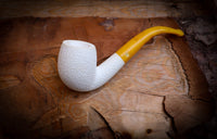9MM Meerschaum, Rustic Patterned Special Handmade Half Bent Block Meerschaum Pipe With Leather Box- Astaş Meerschaum