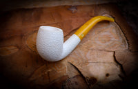 9MM Meerschaum, Rustic Patterned Special Handmade Half Bent Block Meerschaum Pipe With Leather Box- Astaş Meerschaum