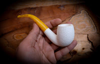 9MM Meerschaum, Rustic Patterned Special Handmade Half Bent Block Meerschaum Pipe With Leather Box- Astaş Meerschaum