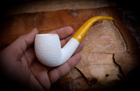 9MM Meerschaum, Rustic Patterned Special Handmade Half Bent Block Meerschaum Pipe With Leather Box- Astaş Meerschaum